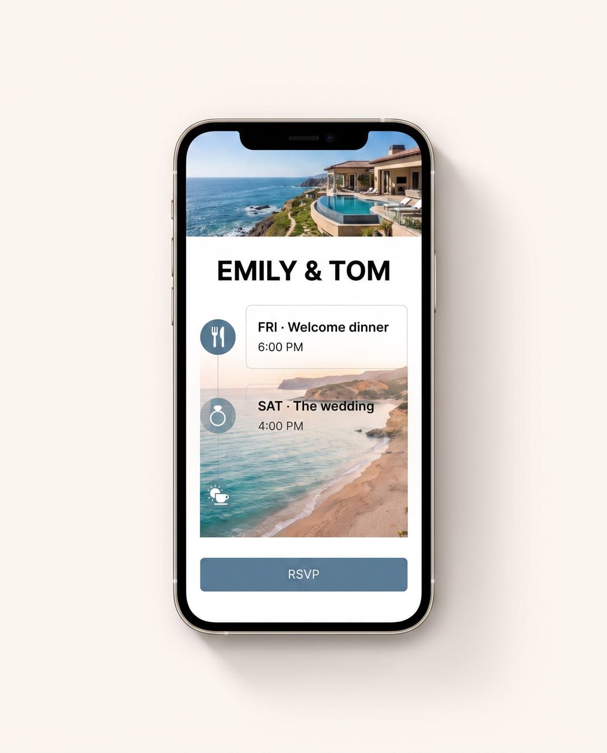 Invitación digital · Destination wedding — Emily & Tom