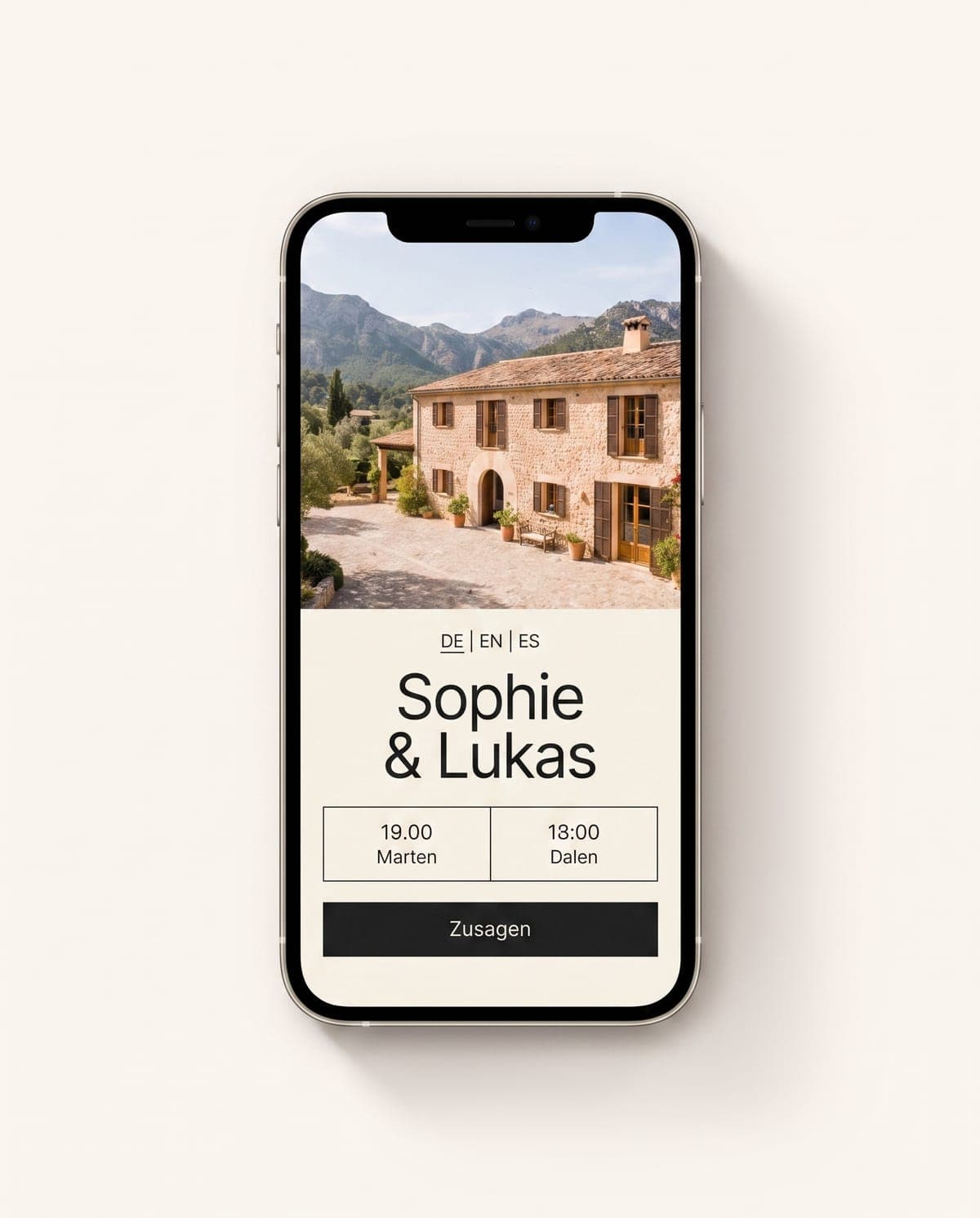 Invitación digital · Boda en Mallorca — Sophie & Lukas